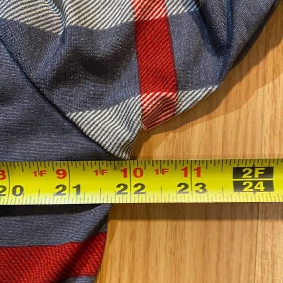 LILDY Womens L-XL Gray Red Line Plaid Pullover Blouse Shirt w/Bell Sleeves - Picture 13 of 14